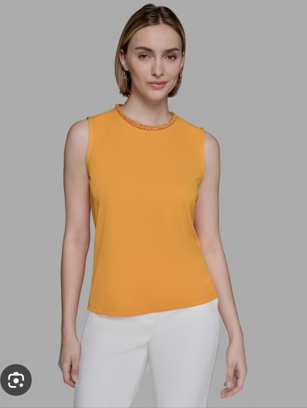 Karl Lagerfeld Sleeveless Beaded Neck Tank Top Blouse Orange Size XL